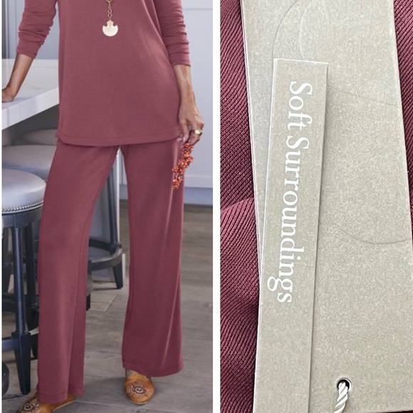 SOFT SURROUNDINGS NWT WELL BEING WIDE LEG PANTS MAROON LARGE EXTRA LARGE - Picture 1 of 11